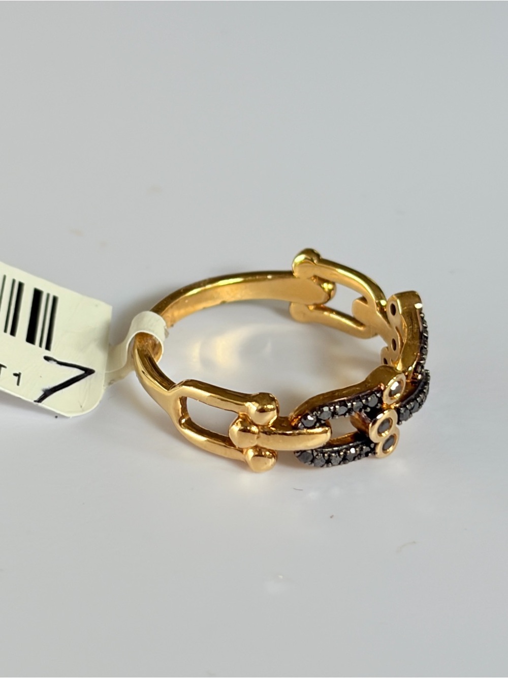 Rarities Carol Brodie GENUINE  1/5ctw BLACK Diamond Horseshoe Link Ring  7 NWT - Picture 6 of 12